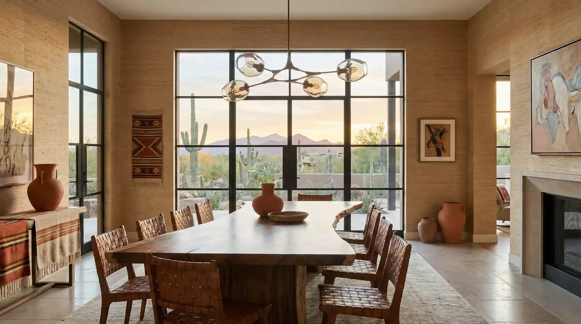 Warm dining room with finished wall design